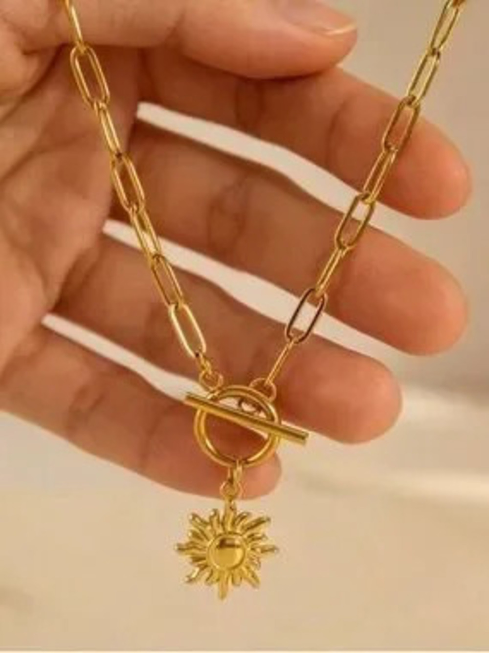 Anthropologie Gold Sun Charm Chunky Link Necklace
